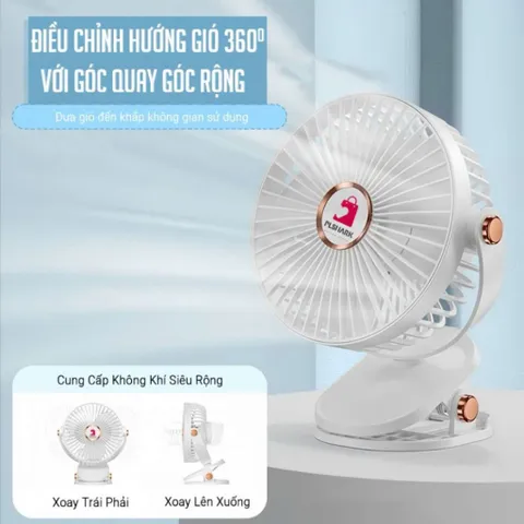 Quạt Kẹp Bàn Mini, Quạt Tích Điện Sạc Pin, Quạt Bàn, Kẹp Ô Tô 3 Cấp Độ Gió Dung Lượng Pin Khủng Xoay 720 Độ
