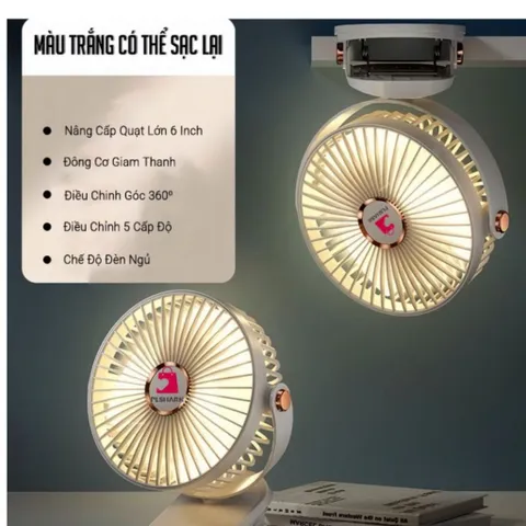 Quạt Kẹp Bàn Mini, Quạt Tích Điện Sạc Pin, Quạt Bàn, Kẹp Ô Tô 3 Cấp Độ Gió Dung Lượng Pin Khủng Xoay 720 Độ