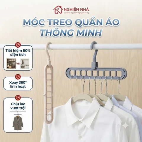 MÓC TREO QUẦN ÁO ĐA NĂNG 9 LỖ TIẾT KIỆM DIỆN TÍCH NGHIỆN NHÀ