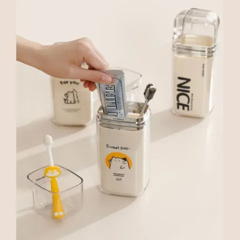 Hộp đựng kem đánh răng du lịch NGHIỆN NHÀ, bộ cốc đánh răng du lịch nhỏ gọn tiện lợi cầm tay mang hình dễ thương