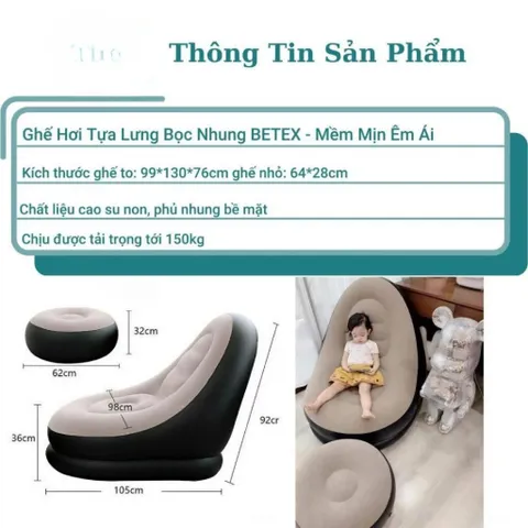 Ghế hơi Tựa Lưng,Ghế Bơm Hơi,sofa hơi Kiểu Dáng Hàn Quốc Bọc Nhung Mềm Mại