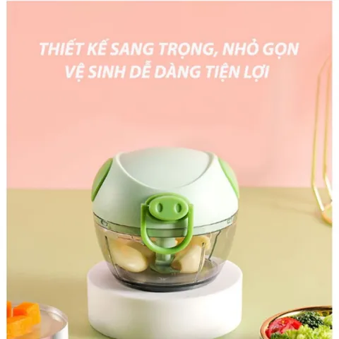 Máy Xay tỏi cầm tay NGHIỆN NHÀ  Máy xay mini đa năng 3 lưỡi dao kéo tay, xay tỏi ớt hành, xay rau củ quả