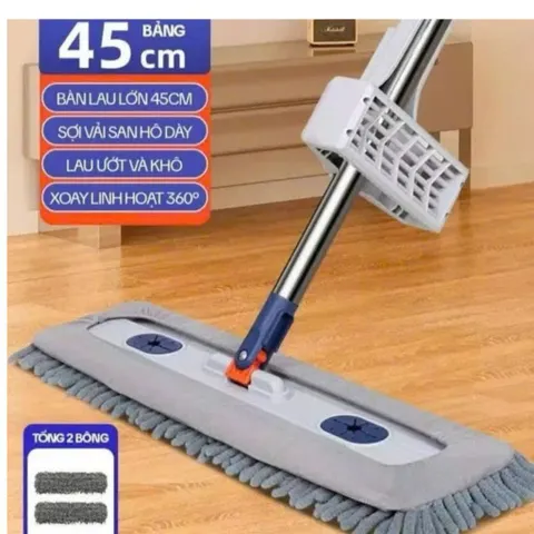 Cây Lau Nhà Tự Vắt , NGHIỆN NHÀ , Chổi Lau nhà Tự Vắt Xoay 360 Độ, Kèm Bông Lau San Hô