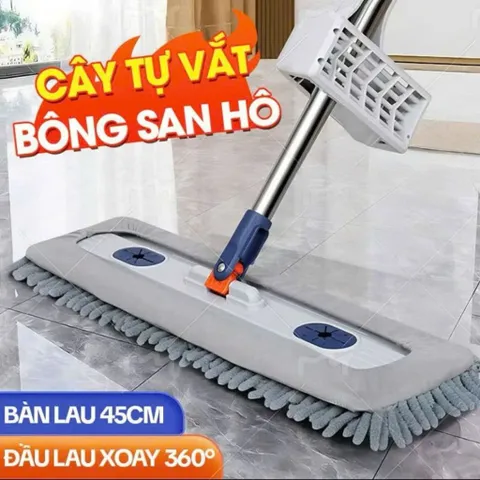 Cây Lau Nhà Tự Vắt , NGHIỆN NHÀ , Chổi Lau nhà Tự Vắt Xoay 360 Độ, Kèm Bông Lau San Hô