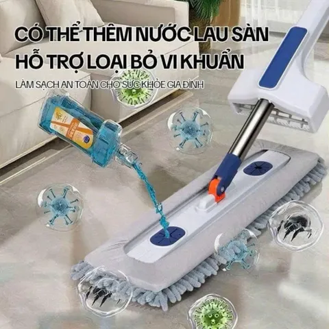 Cây Lau Nhà Tự Vắt , NGHIỆN NHÀ , Chổi Lau nhà Tự Vắt Xoay 360 Độ, Kèm Bông Lau San Hô
