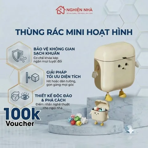 Thùng Rác Treo Tủ Bếp Hoạt Hình Dễ Thương NGHIỆN NHÀ, Có Nắp Đậy Tiện Lợi Cho Nhà Bếp, Nhà Tắm