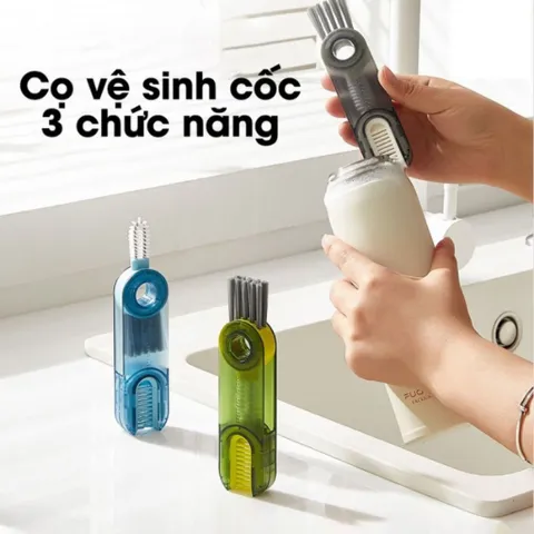 Cọ Vệ Sinh Ly Cốc 3in1 NGHIỆN NHÀ, Cọ vệ sinh đa năng, dụng cụ vệ sinh cốc, bình nước xoay 360°