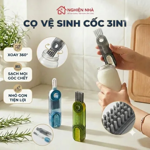 Cọ Vệ Sinh Ly Cốc 3in1 NGHIỆN NHÀ, Cọ vệ sinh đa năng, dụng cụ vệ sinh cốc, bình nước xoay 360°