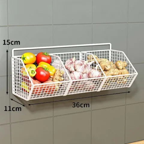 Kệ Giỏ Đựng Hành, Tỏi Dán Tường, Kệ Đựng Gia Vị Gắn Tường Nhà Bếp Tiện Lợi Bằng Thép Sơn Tĩnh Điện -Tặng Kèm Miếng Dán
