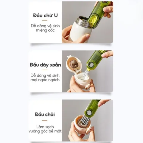 Cọ Vệ Sinh Ly Cốc 3in1 NGHIỆN NHÀ, Cọ vệ sinh đa năng, dụng cụ vệ sinh cốc, bình nước xoay 360°