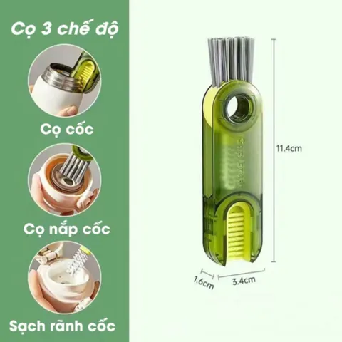Cọ Vệ Sinh Ly Cốc 3in1 NGHIỆN NHÀ, Cọ vệ sinh đa năng, dụng cụ vệ sinh cốc, bình nước xoay 360°