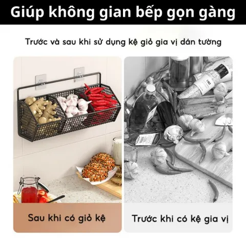 Kệ Giỏ Đựng Hành, Tỏi Dán Tường, Kệ Đựng Gia Vị Gắn Tường Nhà Bếp Tiện Lợi Bằng Thép Sơn Tĩnh Điện -Tặng Kèm Miếng Dán
