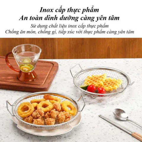 Set Khay Kèm Đĩa, Vỉ Lưới Lọc Dầu NGHIỆN NHÀ  Chất Liệu INOX 304,Dùng Trong Chiên Xào, Bỏ Dầu Thừa Hiệu Quả