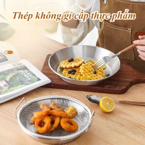 Set Khay Kèm Đĩa, Vỉ Lưới Lọc Dầu NGHIỆN NHÀ  Chất Liệu INOX 304,Dùng Trong Chiên Xào, Bỏ Dầu Thừa Hiệu Quả