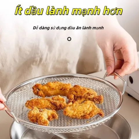Set Khay Kèm Đĩa, Vỉ Lưới Lọc Dầu NGHIỆN NHÀ  Chất Liệu INOX 304,Dùng Trong Chiên Xào, Bỏ Dầu Thừa Hiệu Quả
