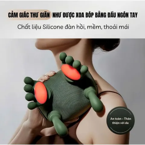 (Loại 1 pin chuẩn 2000mAH) Máy Massage Cổ Vai Gáy Mô Phỏng Bàn Tay nhiệt hồng ngoại 45°C giảm đau mỏi hiệu quả.