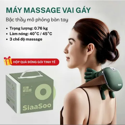 (Loại 1 pin chuẩn 2000mAH) Máy Massage Cổ Vai Gáy Mô Phỏng Bàn Tay nhiệt hồng ngoại 45°C giảm đau mỏi hiệu quả.