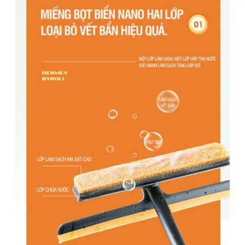 Cây Gạt Nước Lau Kính Đa Năng 3 in1 NGHIỆN NHÀ - Chổi Lau Kính Kèm Gạt Nước Silicon Xoay 360 Độ Chống Trượt