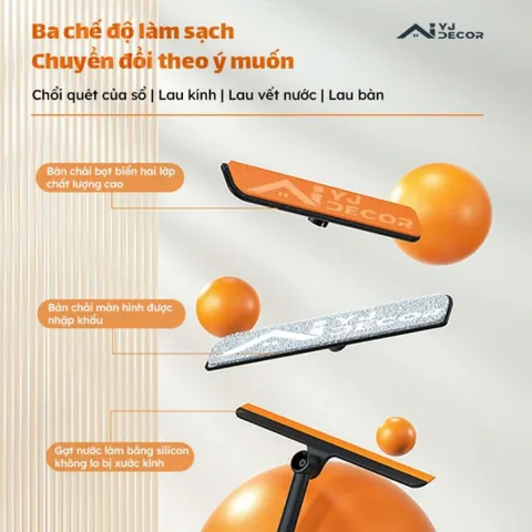Cây Gạt Nước Lau Kính Đa Năng 3 in1 NGHIỆN NHÀ - Chổi Lau Kính Kèm Gạt Nước Silicon Xoay 360 Độ Chống Trượt