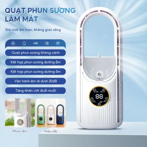 [Tặng Sạc] Quạt Không Cánh Cắm Điện Tích Hợp Phun Sương NGHIỆN NHÀ Quạt Điều Hòa MINI Làm Mát Để Bàn Tiện Lợi