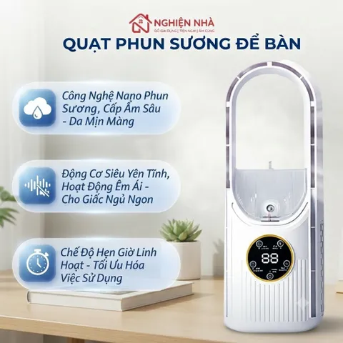 [Tặng Sạc] Quạt Không Cánh Cắm Điện Tích Hợp Phun Sương NGHIỆN NHÀ Quạt Điều Hòa MINI Làm Mát Để Bàn Tiện Lợi