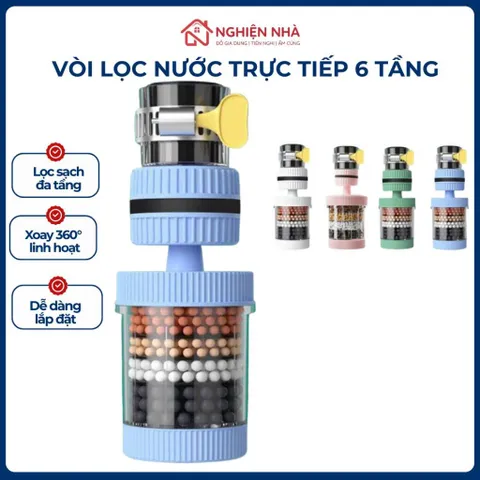 [HÀNG CAO CẤP] Combo 2 Đầu lọc lớn 6 tầng xoay 360 chịu nhiệt đến 60 độ, Vòi Lọc Nước Hỗ trợ Lọc Nước Phèn Thế Hệ Mới