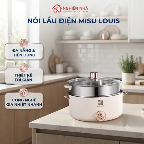 Nồi Lẩu Điện Đa Năng Cao Cấp NGHIỆN NHÀ Dung Tích 4L, Đường Kính 28cm, Kèm Xửng Hấp Inox SP412325930