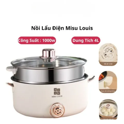 Nồi Lẩu Điện Đa Năng Cao Cấp NGHIỆN NHÀ Dung Tích 4L, Đường Kính 28cm, Kèm Xửng Hấp Inox SP412325930
