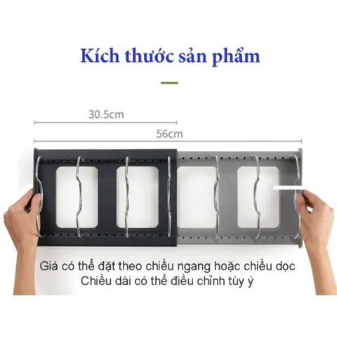 Kệ Để Vung Nồi Chảo Đa Năng NGHIỆN NHÀ, Giá Để Xoong Nồi Thớt Chia Ngăn Co Giãn Rút Gọn Tiện Lợi (Inox Chống Gỉ)