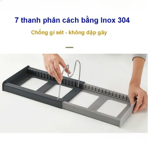 Kệ Để Vung Nồi Chảo Đa Năng NGHIỆN NHÀ, Giá Để Xoong Nồi Thớt Chia Ngăn Co Giãn Rút Gọn Tiện Lợi (Inox Chống Gỉ)