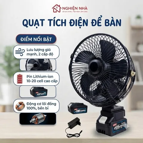 Quạt Tích Điện Để Bàn Chạy Pin NGHIỆN NHÀ,Quạt Tích Điện Mini 8 Inch Công Suất Lớn, Làm Mát Cực Nhanh, Hoạt Động Bền Bỉ