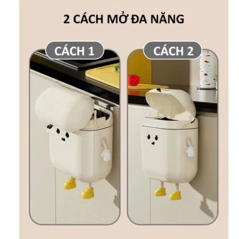 Thùng Rác Treo Tủ Bếp  Hoạt Hình Dễ Thương NGHIỆN NHÀ, Thùng Rác Treo Tường Nhà Tắm Nắp Lật Thông Minh