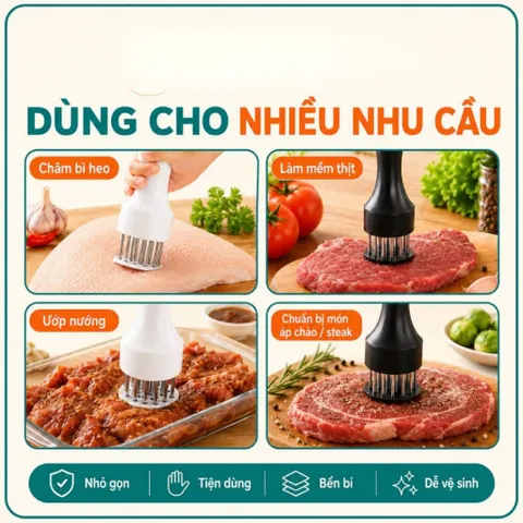Dụng cụ châm thịt inox thông minh NGHIỆN NHÀ - Cây xăm thịt, làm mềm thịt quay giòn bì tiện lợi.