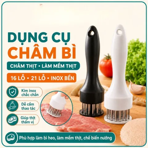 Dụng cụ châm thịt inox thông minh NGHIỆN NHÀ - Cây xăm thịt, làm mềm thịt quay giòn bì tiện lợi.