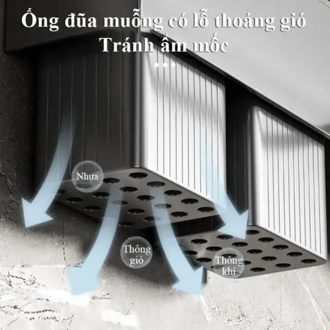 Giá Dao Treo Tường Bằng Thép Carbon, Tích Hợp Ống Đựng Đũa, Thiết Kế Thông Thoáng Chống Ẩm Mốc
