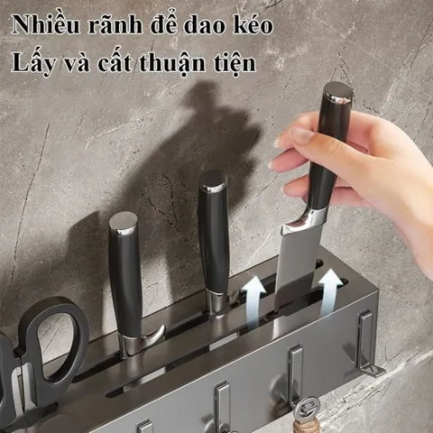Giá Dao Treo Tường Bằng Thép Carbon, Tích Hợp Ống Đựng Đũa, Thiết Kế Thông Thoáng Chống Ẩm Mốc
