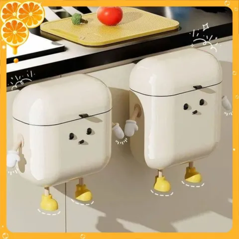 Thùng Rác Treo Tủ Bếp  Hoạt Hình Dễ Thương NGHIỆN NHÀ, Thùng Rác Treo Tường Nhà Tắm Nắp Lật Thông Minh
