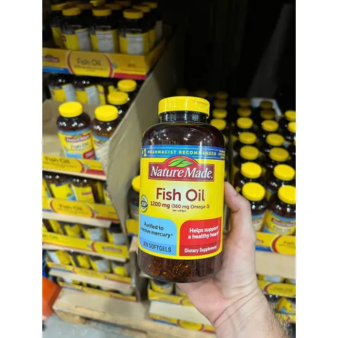 Dầu cá Nature Made Fish Oil 1200mg giúp hỗ trợ tim mạch, sáng mắt và ổn định huyết áp hộp 300 viên của Mỹ