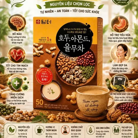 Bột Ngũ Cốc Dinh Dưỡng Hạt Óc Chó, Hạnh Nhân & Ý Dĩ Damtuh Hàn Quốc (Hộp 50 gói)