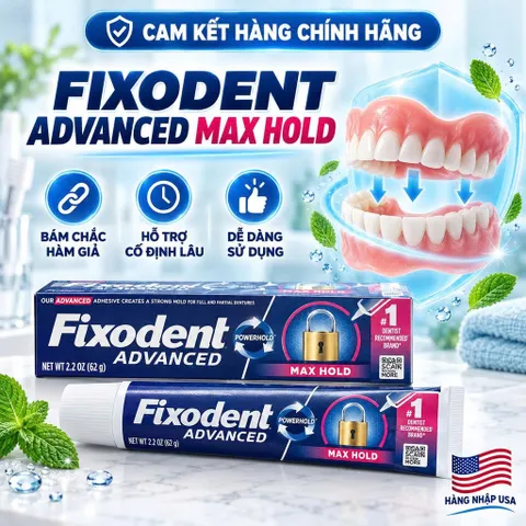[HÀNG MỸ] Keo Dán Hàm Giả Fixodent Complete Advanced Max Hold Cố Định Chắc Chắn (Tuýp 62g)