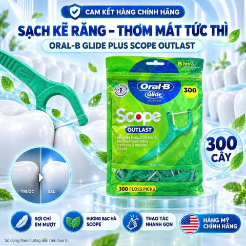 [HÀNG MỸ] Tăm Chỉ Nha Khoa Oral-B Glide Plus Scope Outlast Gói Lớn 300 Cây