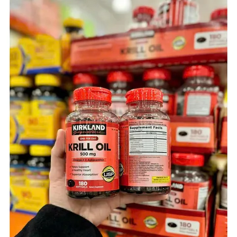 [HÀNG MỸ] Viên Uống Dầu Nhuyễn Thể Kirkland Signature Krill Oil 500mg (Hộp 180 Viên)