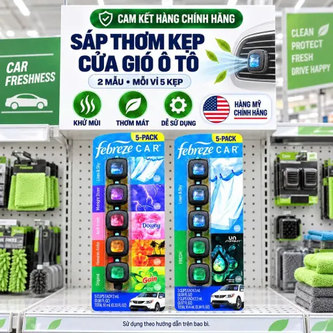 [HÀNG MỸ] Kẹp Khử Mùi Xe Hơi Febreze Car Vent Clips Vỉ 5 Chiếc (10ml - 10.4ml) chính hãng
