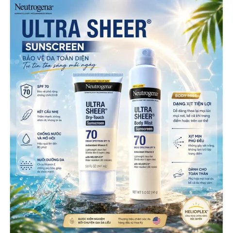KEM CHỐNG NẮNG / XỊT CHỐNG NẮNG NEUTROGENA ULTRA SHEER SPF 70 (CHÍNH HÃNG MỸ)
