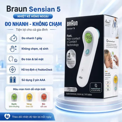 Nhiệt kế điện tử Braun Sensian 5 (Hàng Mỹ) - Đo trán nhanh, chuẩn, bền