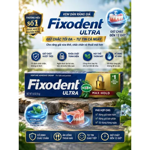 [HÀNG MỸ] Keo Dán Hàm Giả Fixodent Ultra Max Hold with Scope 51g