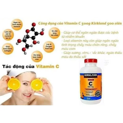 Kẹo VITAMIN C 500MG - 500 VIÊN  bổ sung Vitamin C KIRKLAND hàng Mỹ CAM KẾT CHÍNH HÃNG MỸ 830870