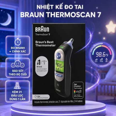 Nhiệt Kế Hồng Ngoại Đo Tai Braun ThermoScan 7 (IRT6520)  HÀNG XÁCH TAY