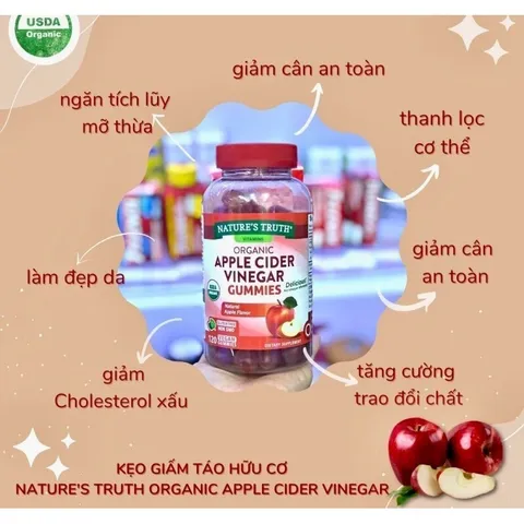 Kẹo dẻo giấm táo hữu cơ Nature's Truth Organic Apple Cider Vinegar 120 viên của MỸ
