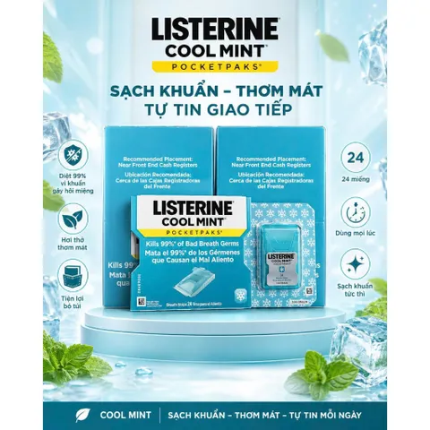 [HÀNG MỸ] Miếng ngậm tan Listerine 24 Miếng - Cool Mint Bạc hà cực mát